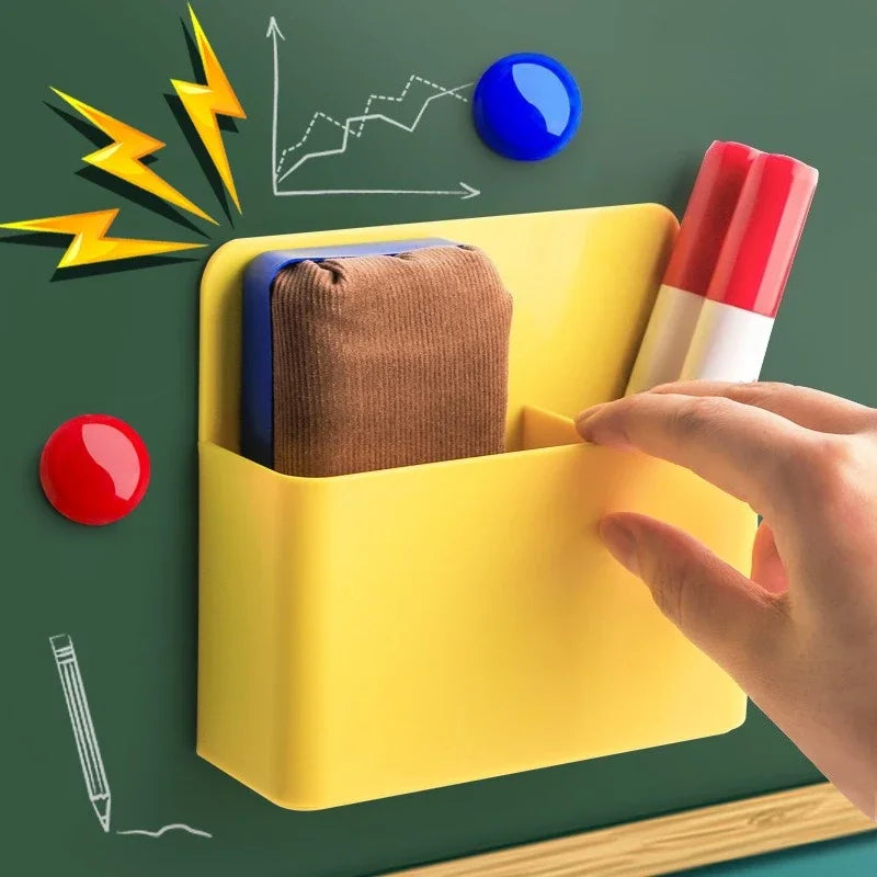 1Pc Magnetic Refrigerator Storage Box, Plastic Organizer Box, With Marker Pen Holder, Refrigerator Office Supplies