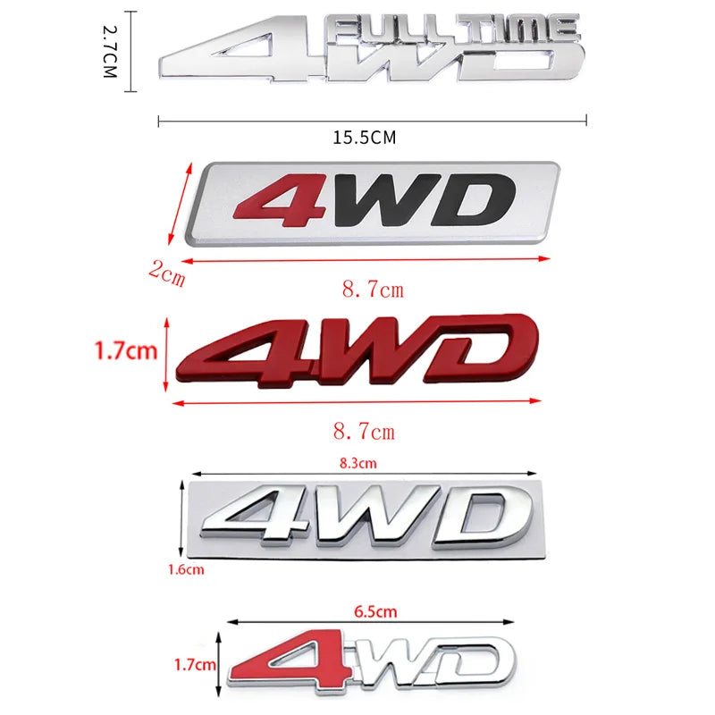 3D Metal 4WD Logo Decals Emblem Badge Car RearTrunk Fender Adhesive Badge Body Sticker ForToyota RAV 4 Hyundai Honda Accessories