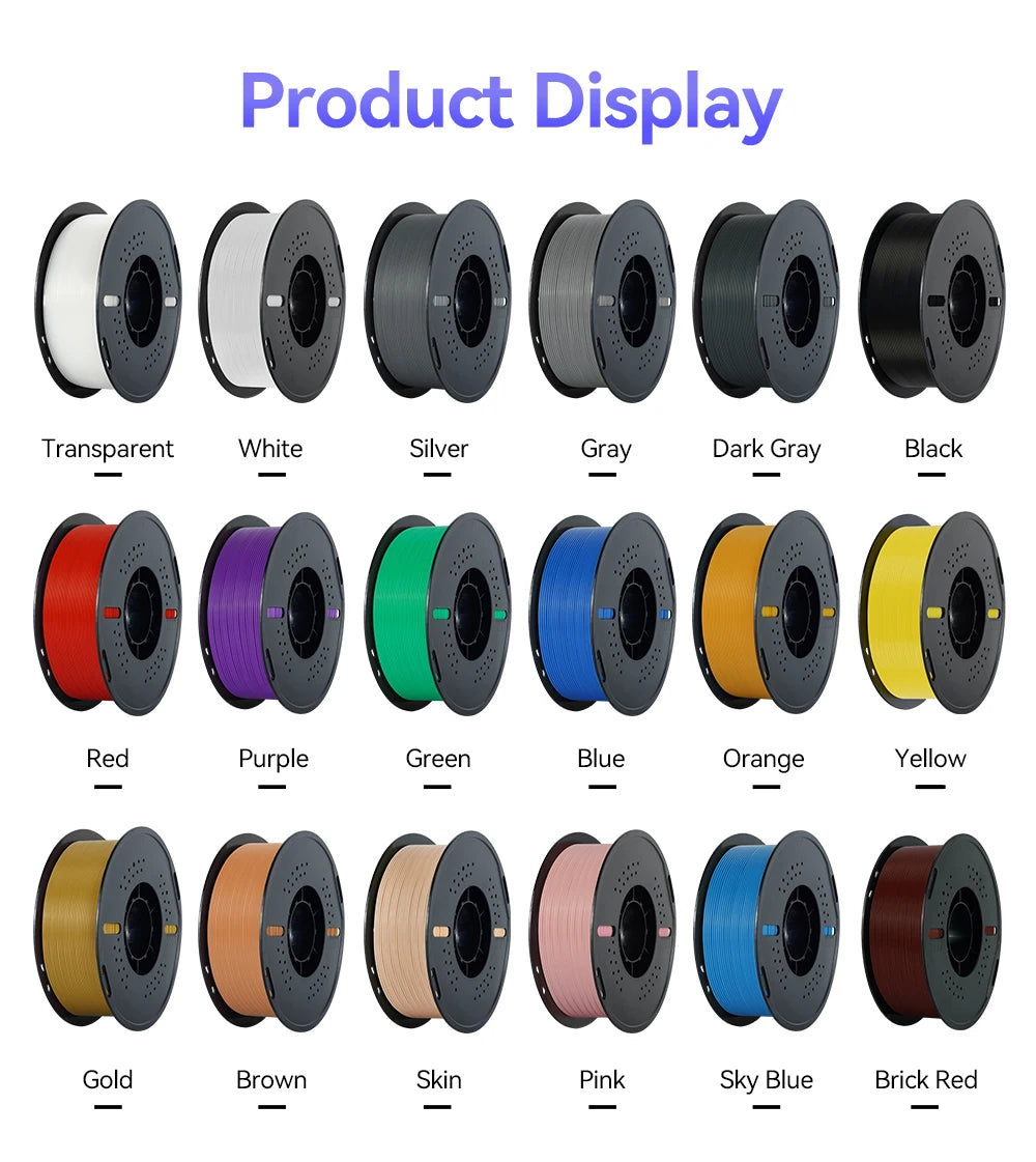 KINGROON 22LBS PETG or PLA Filament 3D Printer Filament 10 Rolls 1KG 1.75MM Eco-Friendly Good Toughness Mix Color Free Shipping