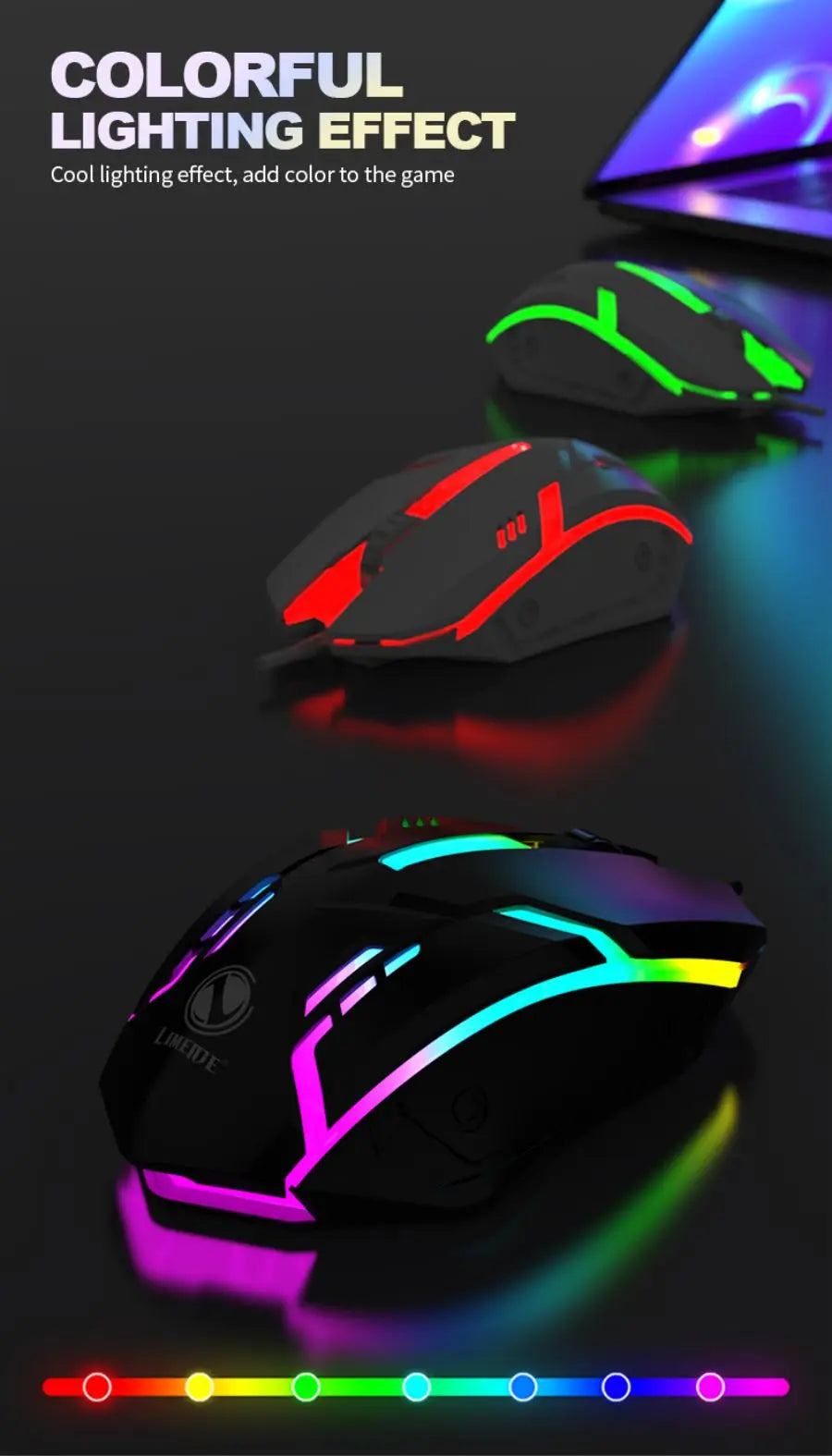S1 Wired 3 Keys Mouse Colorful Lighting Gaming and Office For Microsoft Windows and Apple IOS System