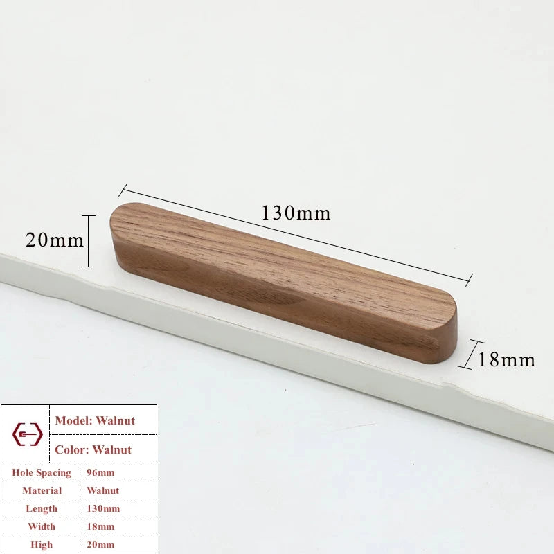 Walnut Beech Kitchen Cabinet Handle Drawer Solid Wood Furniture Door Drawer Round Knob Cupboard Wooden Handle Hardware Long Pull