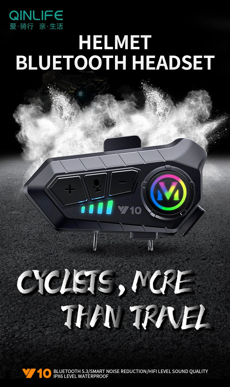 Y10 Motorcycle Helmet Headset Bluetooth 1000Mah Noise Reduction Wireless Hands-free Waterproof Motorcycle Earphone
