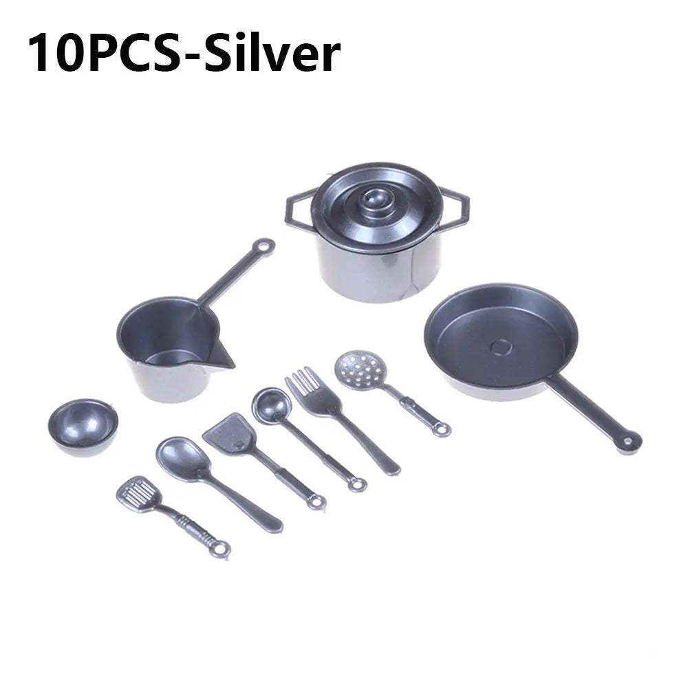 10/11PCS 1:12 Scale Food Toys Pan Fork Pot Playing House Miniature Cookware Dollhouse Kitchen Dinnerware Model Doll Accessories