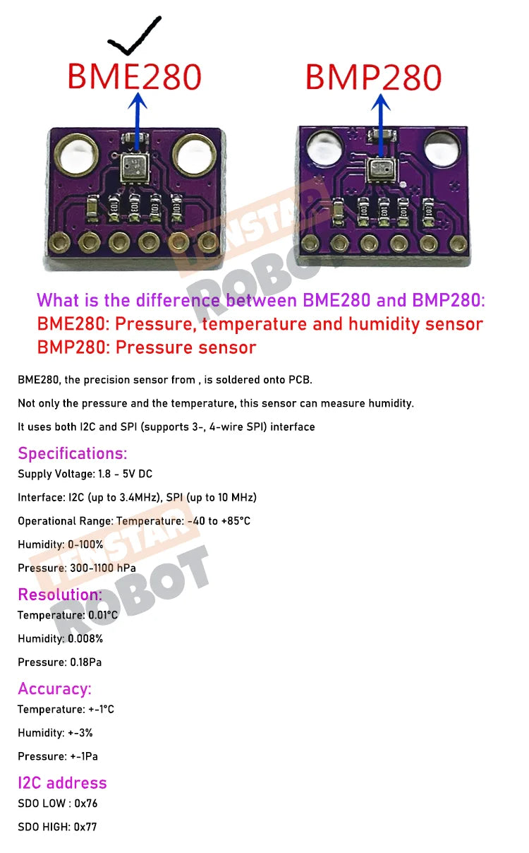 3in1 BME280 3.3V 5V Digital Barometric Pressure Altitude Sensor I2C/SPI High Precision And Humidity Temperature Module
