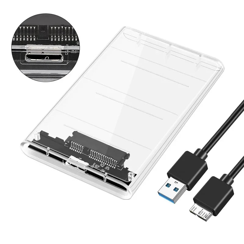 Transparent HDD Case HDD Enclosure 2.5 Inch SSD SATA To USB2.0 Type-C Adapter Portable External Hard Drive Box Tool-Free