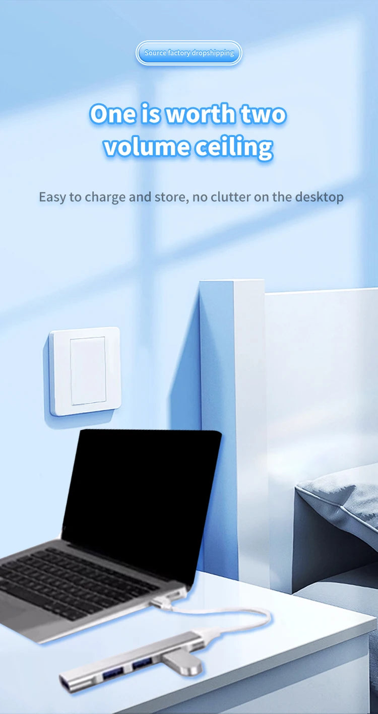 4-in-1 USB C Hub 3.0, Multi-Port OTG Adapter for Smartphones, Tablets, Laptops, Computers, Type-C Splitter