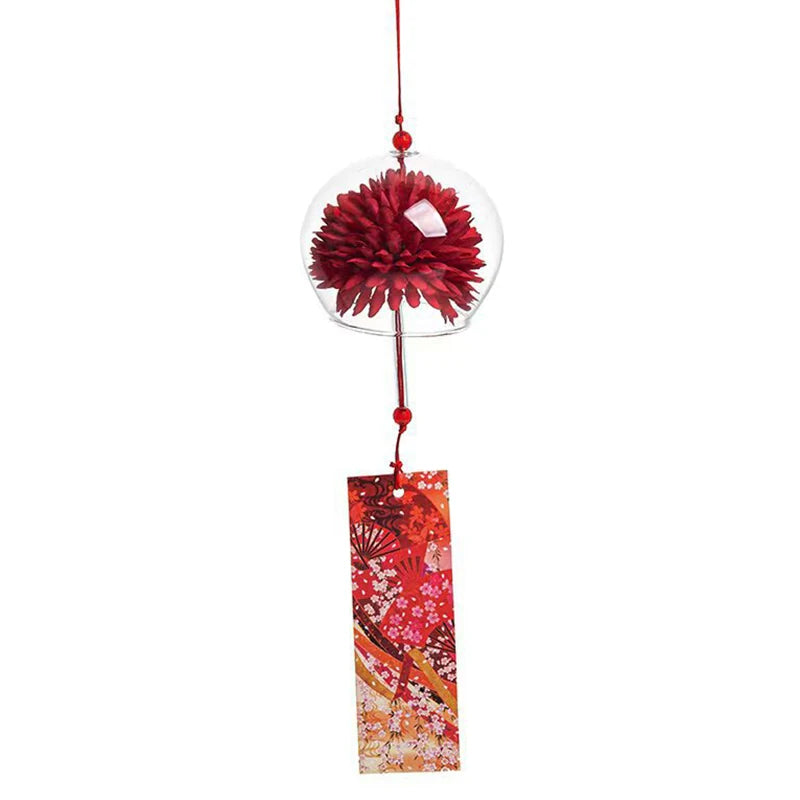 1PC Japanese Wind Bell Japan Wind Chime Handmade Glass Furin Home Spa Kitchen Office Decor Sakura Cherry Blossom Pattern Pendant