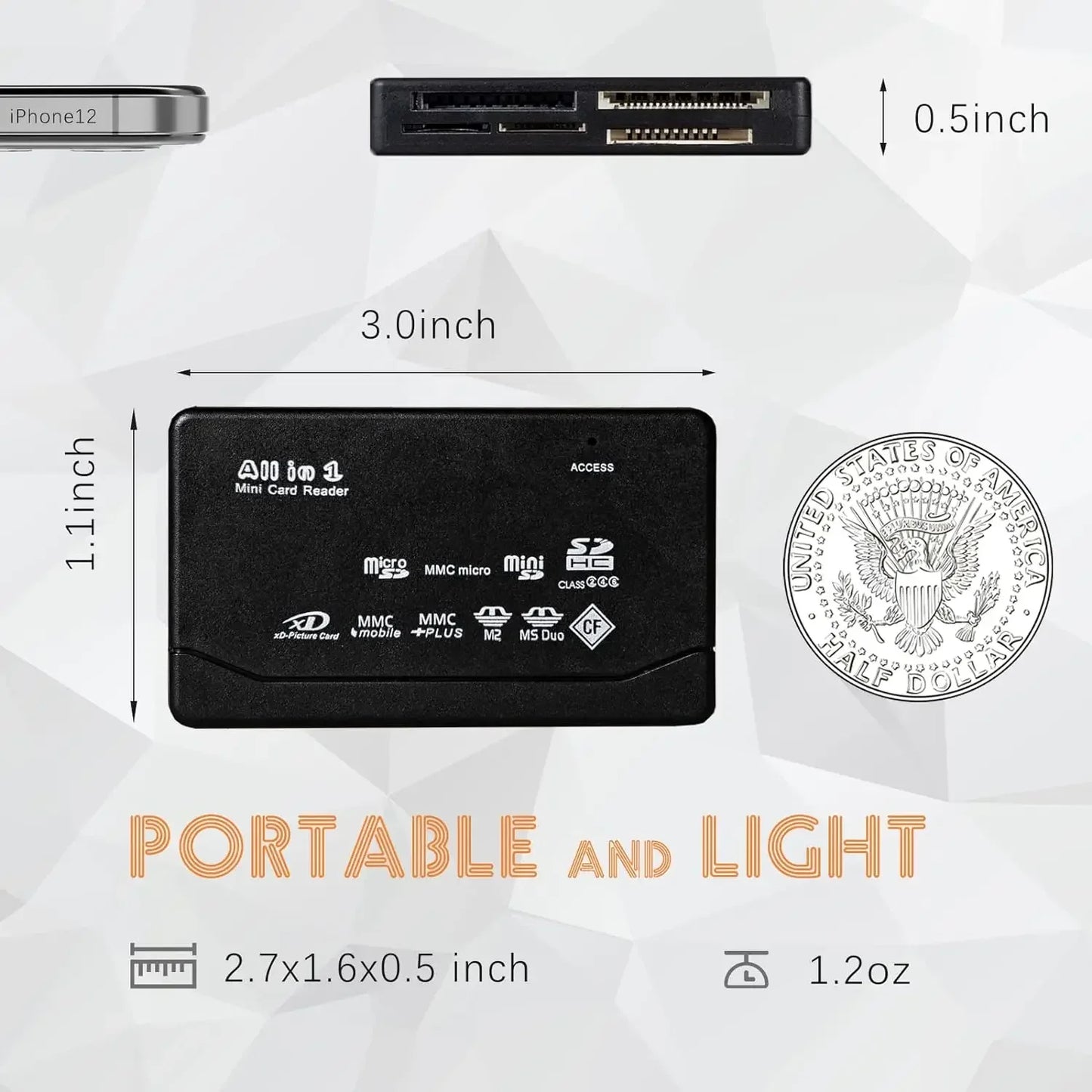 USB All-In-One Memory Card Reader External for SD SDHC Mini Micro M2 MMC XD CF Compatible with MP3 Digital Camera