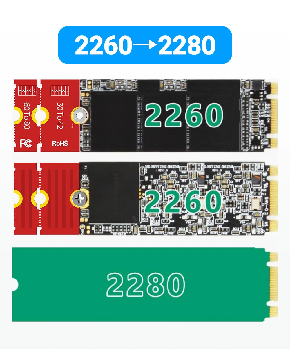 JEYI M.2 NGFF NVME SSD Extension Bracket Transfer 2230 2242 2260 2280 Length Extend Adapter Bracket Card Plate Change Long Size