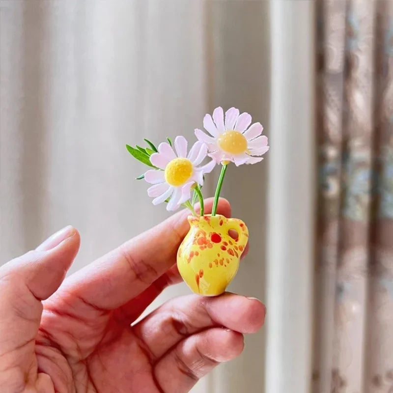 8PCS Mini Ceramics Vase Fridge Magnet DIY Porcelain Vase Refrigerator Magnet Message Sticker flowers Plant on Kitchen Gift