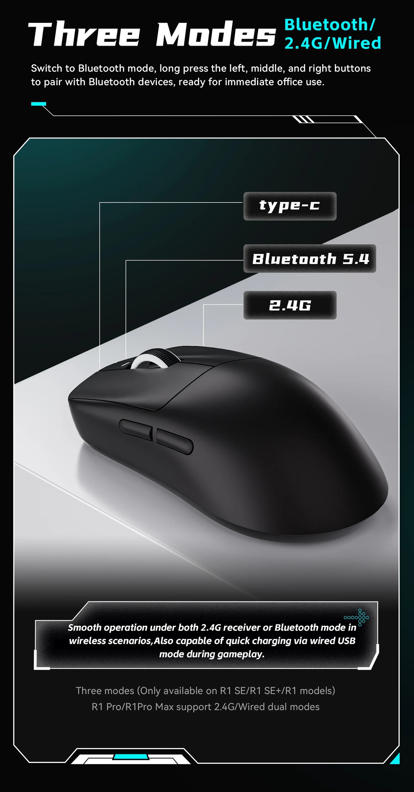 ATK VXE Dragonfly R1 Mouse of The Game E-Sports Long Battery Life Paw3395 Lightweight Ergonomic Three-Mode Bluetooth Mouse