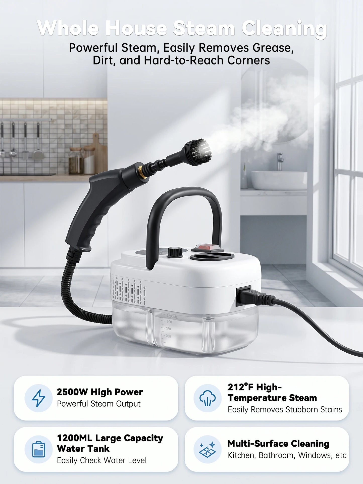 2500W High Temperature Steam Cleaner 110V Portable Handheld Steam Cleaning Machine With Multiple Accessories US Plug