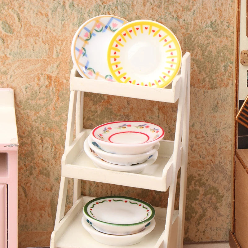 1/12 Dollhouse Mini Plates Dishes Model Dollhouse Simulation Kitchen Decoration Dolls House Accessories Pretend Play Toys 5PCS