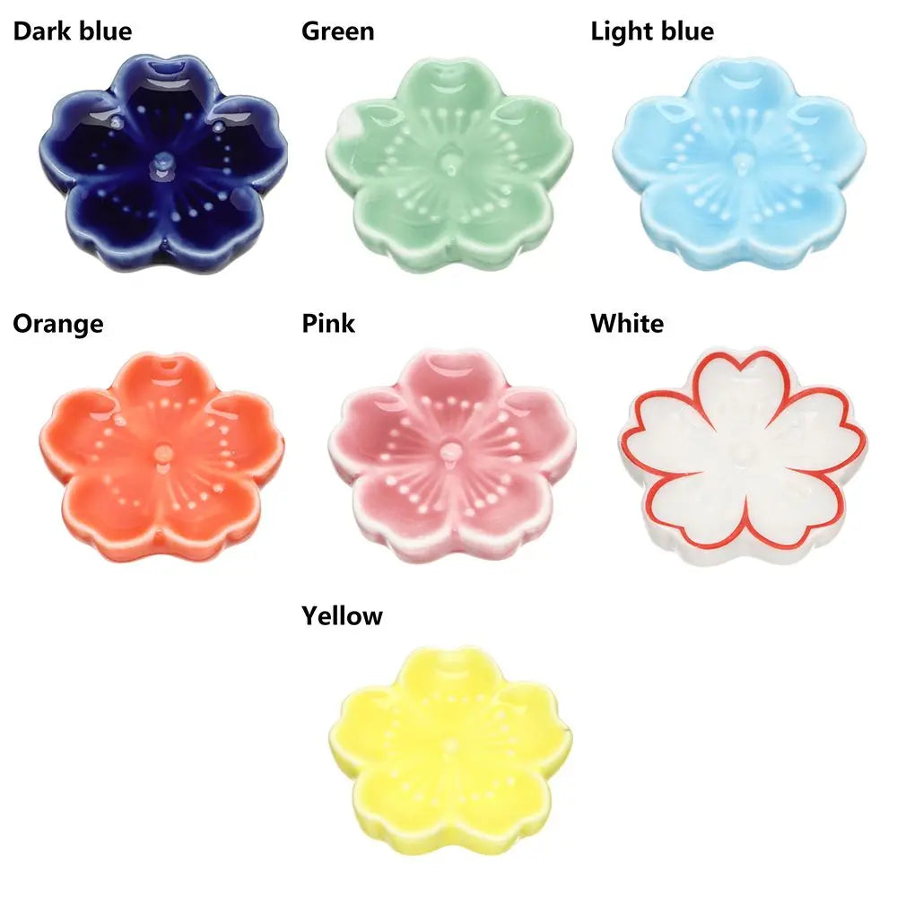 New Cute Colorful Ceramic Chopsticks Holder Sakura Blossoms Spoon Fork Chopstick Rest Tableware Stand Kitchen Dining Accessories