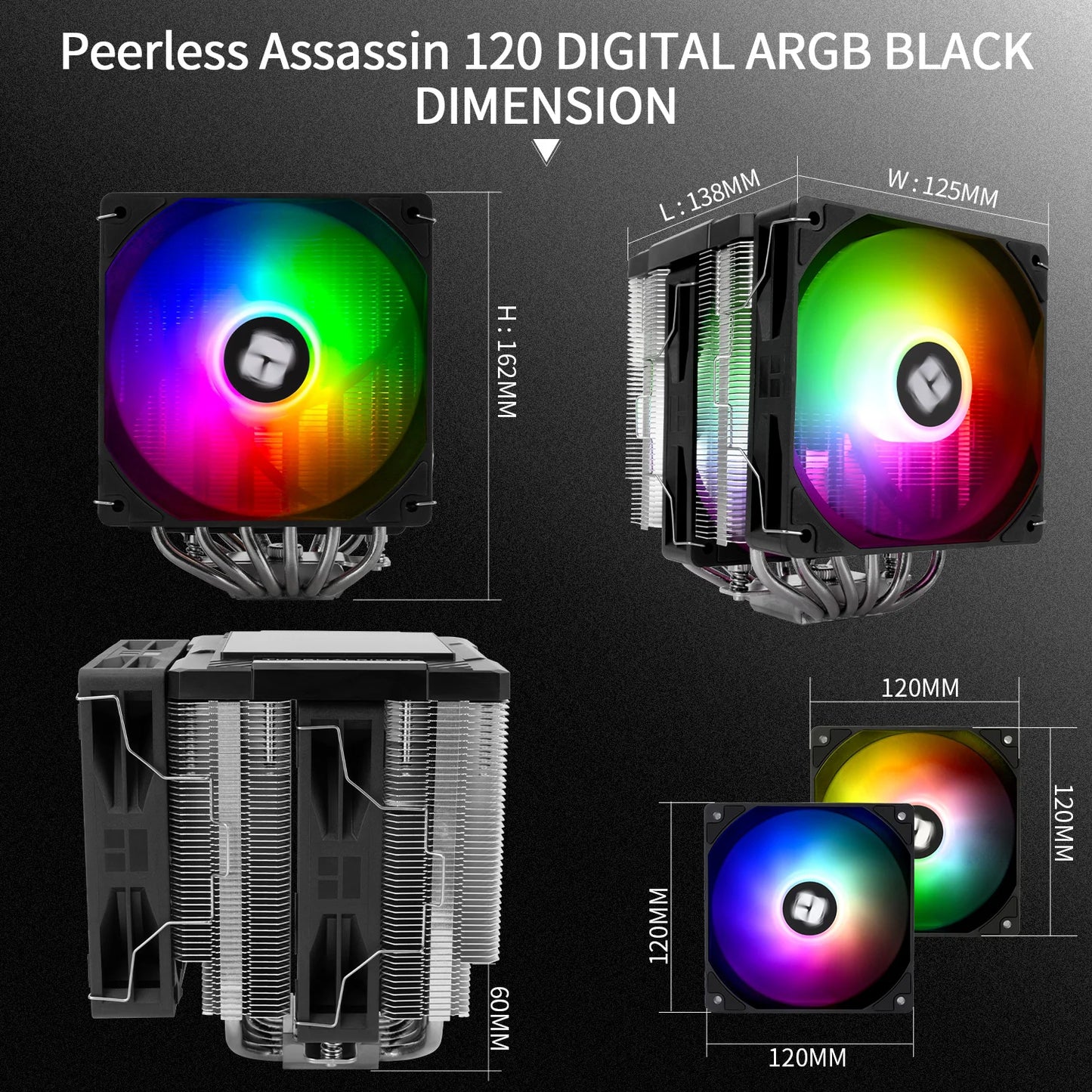 Thermalright Peerless Assassin 120 ARGB Digital Black CPU Air Cooler Supports LGA1851/1700/115X/1200/ AMD AM4/AM5