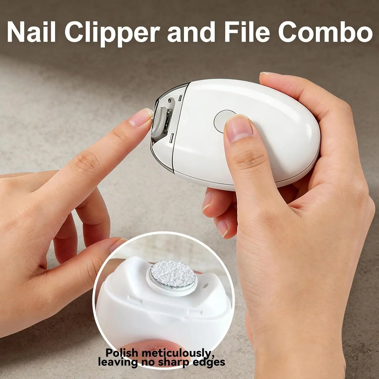 2-In-1 Portable Electric Nail File Built In LED Light Safe Automatic Nail Grinder Manicure Care Kit For Baby And Adult Home Daily Use