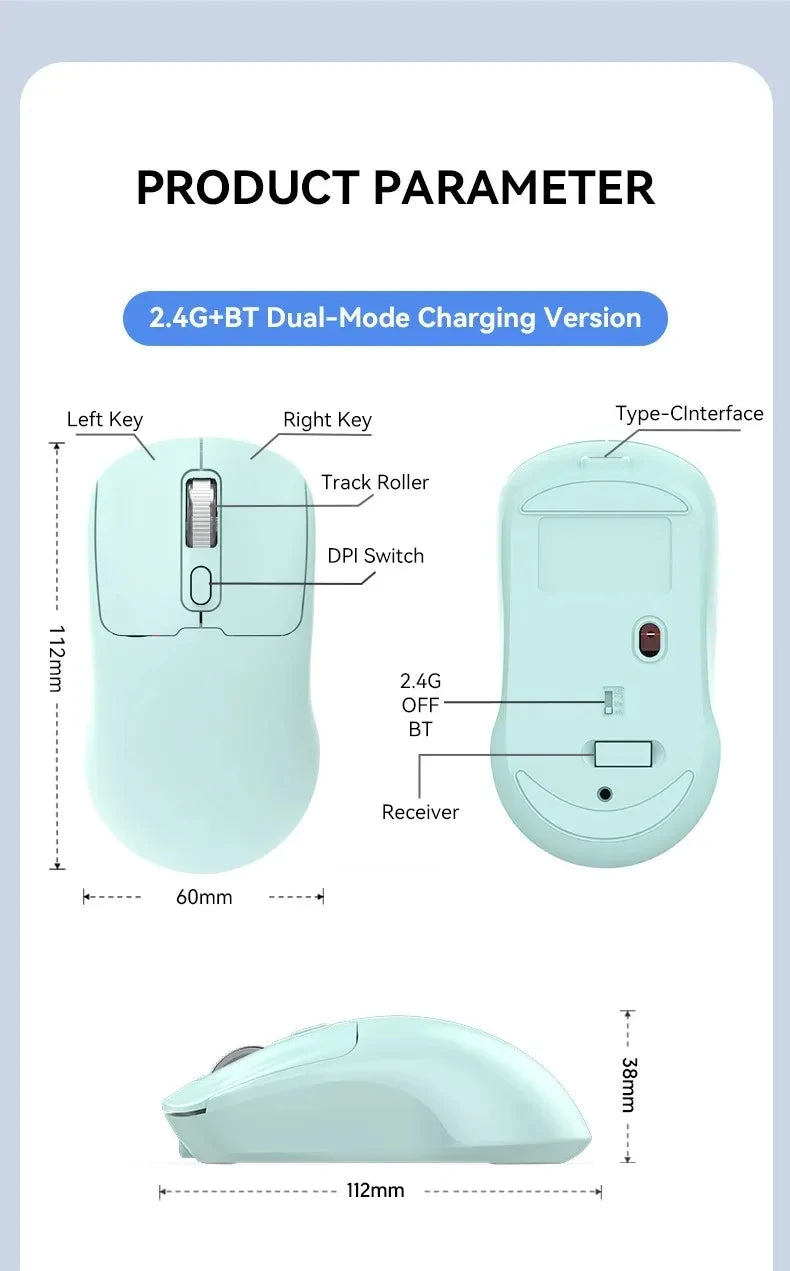 2.4G Wireless Mouse Bluetooth 5.4 Gaming Mouse Ergonomic Mice 800-1200-1600 DPI Mouse Rechargeable Office Mice for PC Laptop