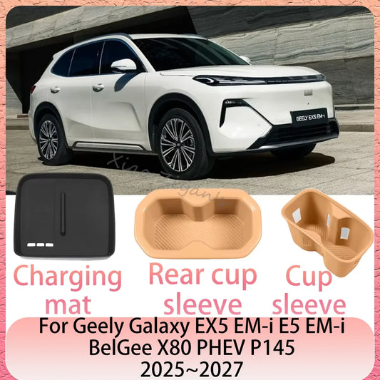 For Geely Galaxy EX5 EM-i E5 EM-i BelGee X80 PHEV P145 2025 2026 2027 Car Silicone Cup Sleeve Charging Pad Interior Accessories