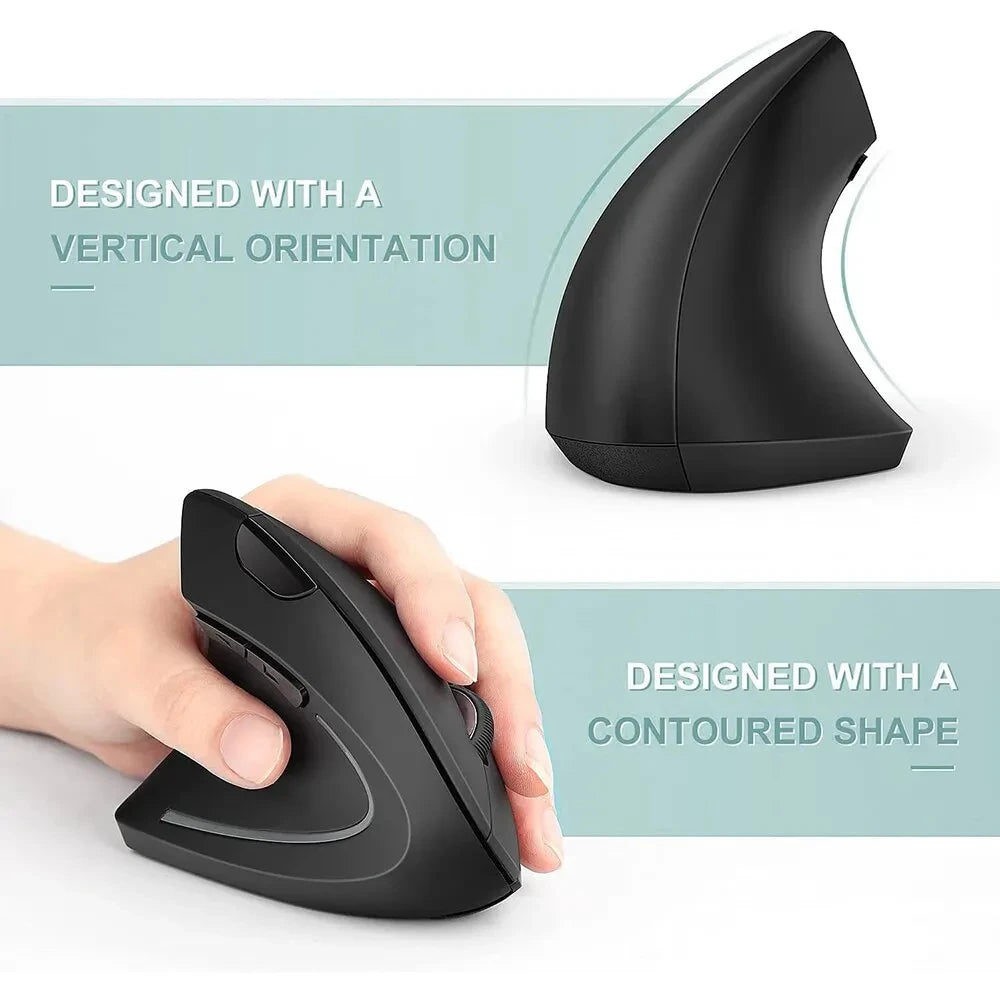 HOMEFISH Vertical Mouse Ergonomic 2.4GHz Wireless Optical Mice 3 Adjustable DPI 800/1200/1600 6 Buttons for Laptop PC Computer