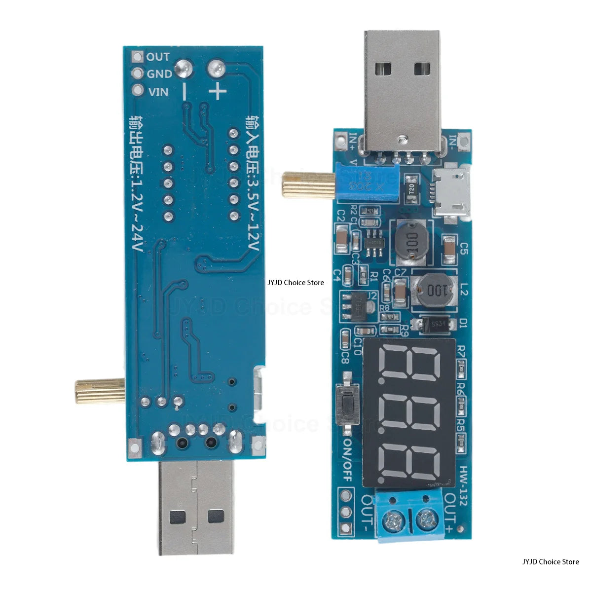 Adjustable DC-DC Boost Buck Converter Module, USB Input Step Up Step Down Power Supply Module Output 1.2V-24V