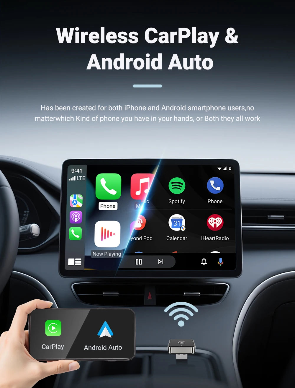 XUDA 2 in 1 Wired to Wireless CarPlay Android Auto Adapter for OEM Car Stereo With USB Dongle Mini Box Plug and Play Bluetooth