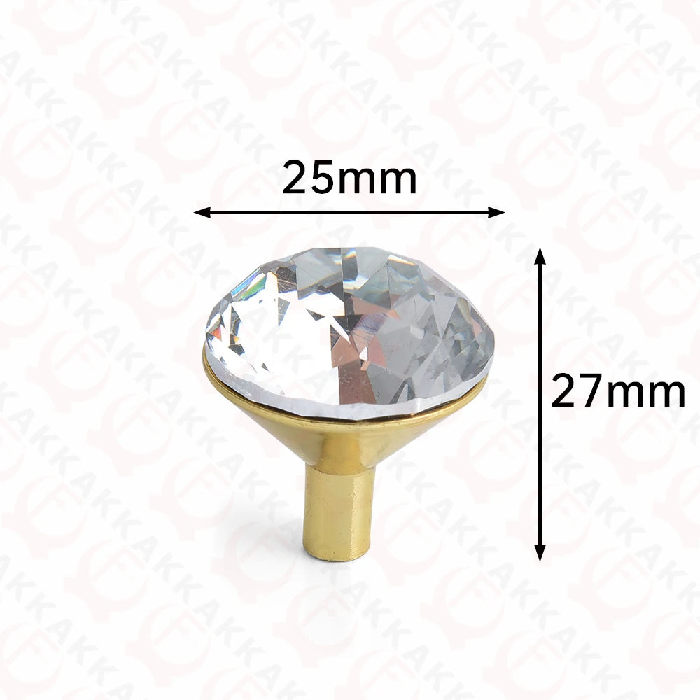 KAK Gold Diamond Crystal Glass Cabinet Knobs and Handles Cupboard Door Pulls Zinc Alloy Kitchen Handle Furniture Door Hardware