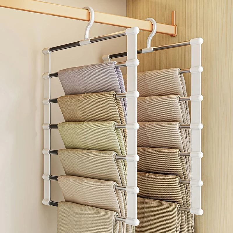 7 Layers Stainless Steel Pants Hanger Space Saving Closet Organizer Trousers Rack Non-Slip Wardrobe Storage Clothes Rack