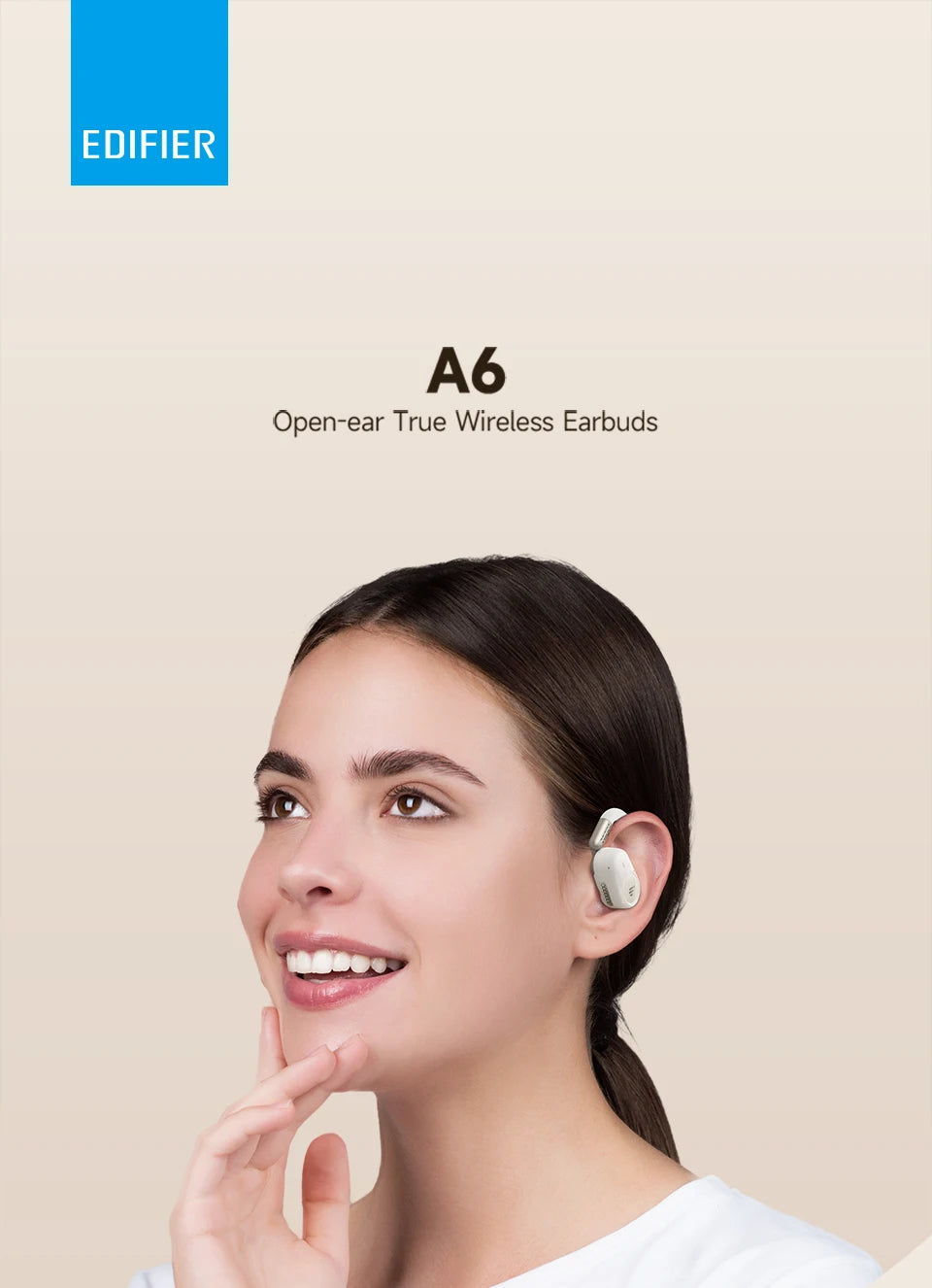 Edifier A6 Open Ear Bluetooth Earphones Ear Hook Headphones Hi-Res Wireless Audio IP55 Waterproof 40hrs Playtime LDAC Codec