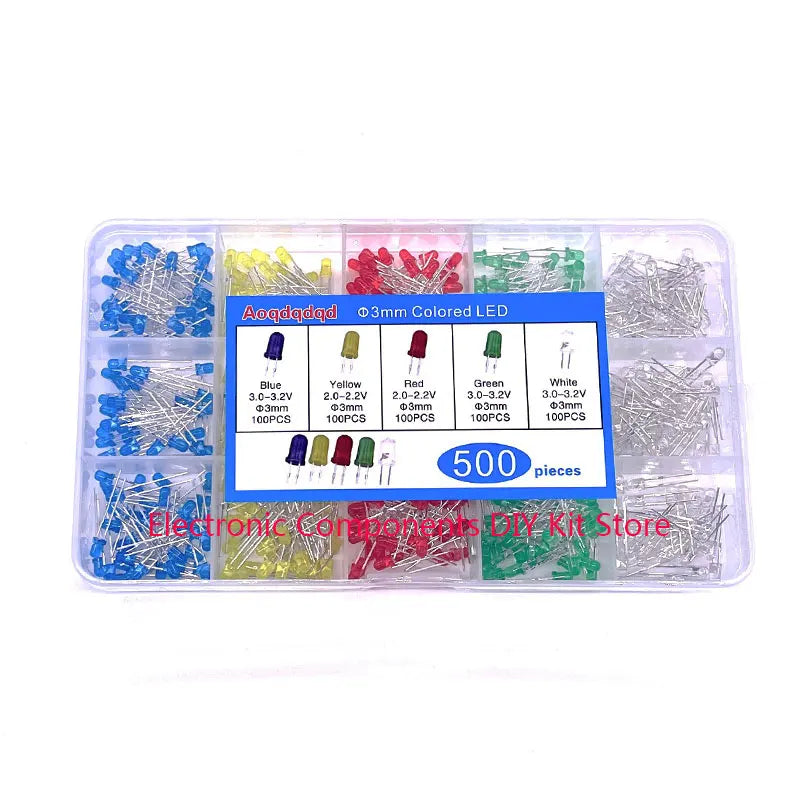 100/300/500PCS 3MM 5MM Light Emitting Diode Electronic Kit Box F3 F5 LED Diode Various Kits White Green Red Blue Yellow