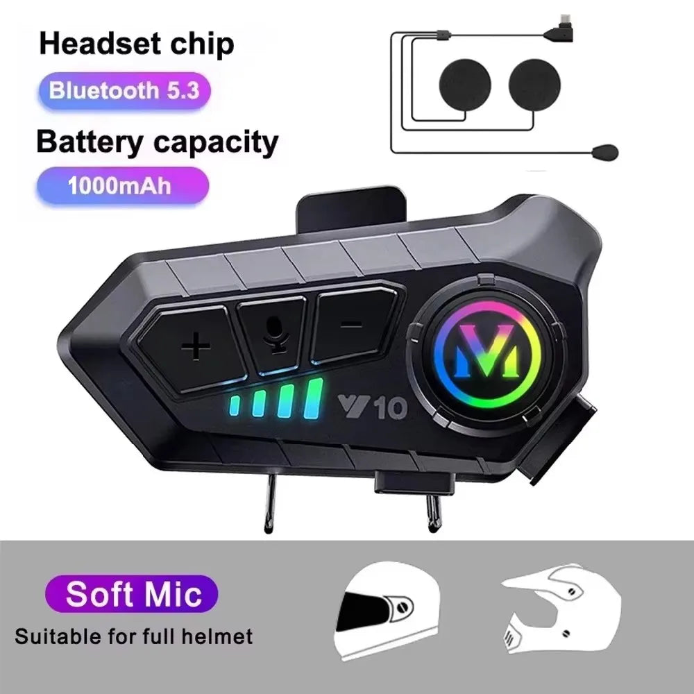 V5.3 Motorcycle Helmet Headset Bluetooth Headset Voice Control Wireless Handsfree Call  Earphone IPx6 1000mah with Ambient Light