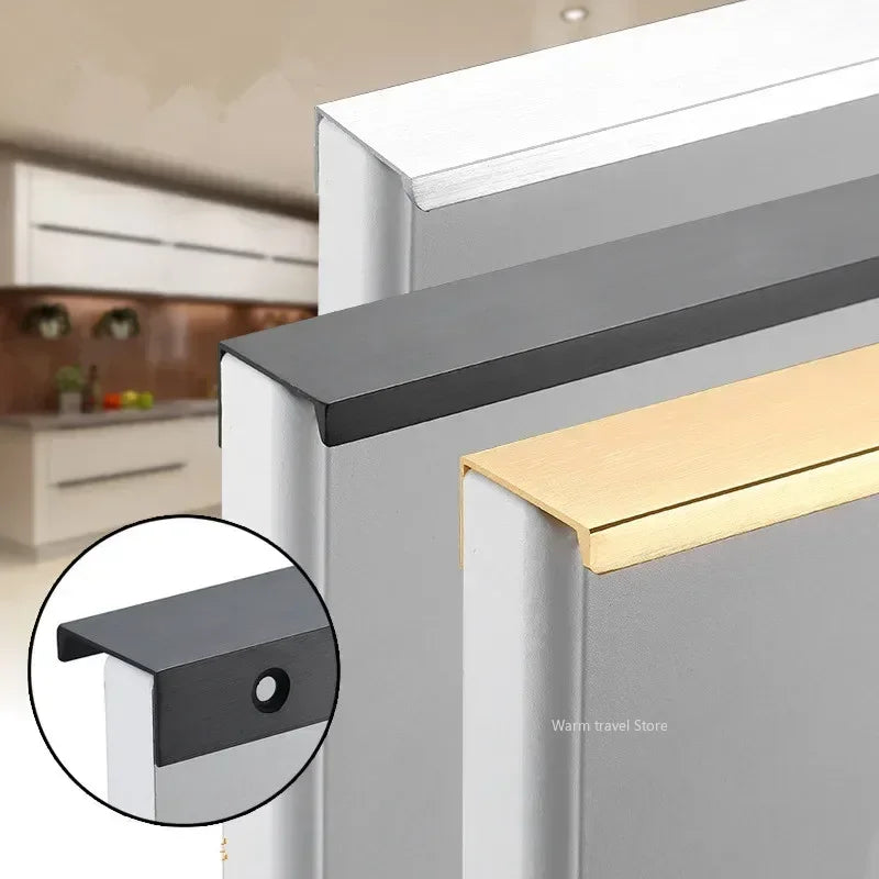 Black Silver Gold Long strip Handle Aluminum alloy strip handle Kitchen Cupboard Pulls Wardrobe Drawer Knobs Furniture Handles