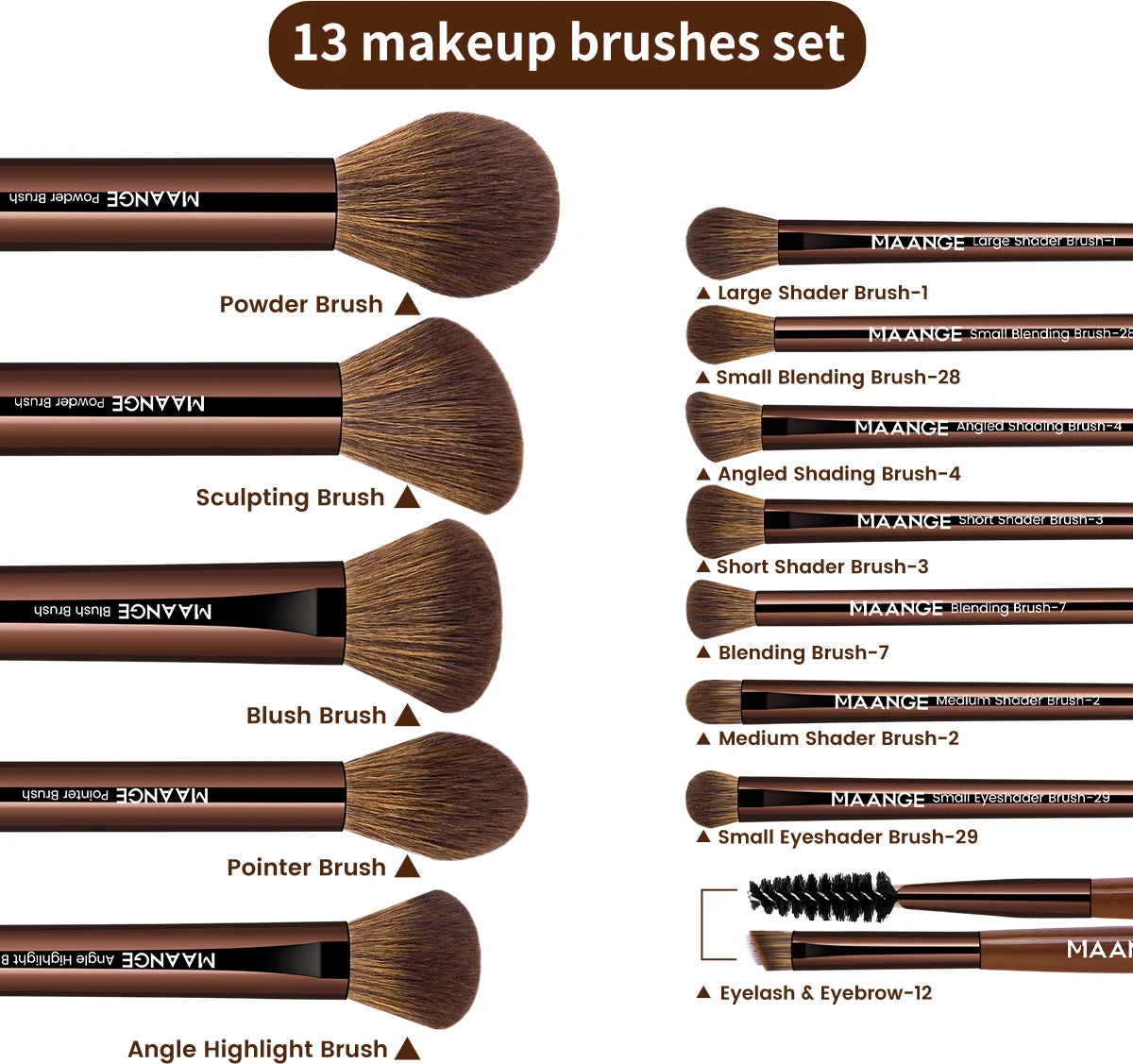 13pcs Makeup Brush Set Foundation Concealer Powder Eyeshadow Blush Brush Kabuki Blending Cosmetic Makeup Beauty Tool for Face