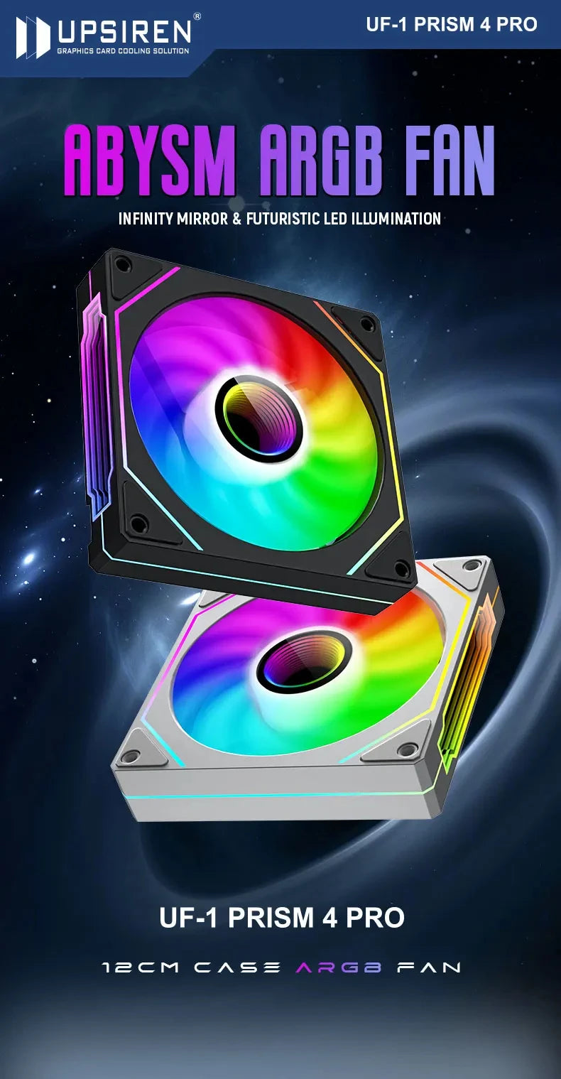 UPSIREN UF-1 PRISM 4 PRO Computer Chassis Fan 12cm ARGB 4 Pin PWM Quiet Cooling Fan 12V Large Air Volume 45CFM/600-1500RPM