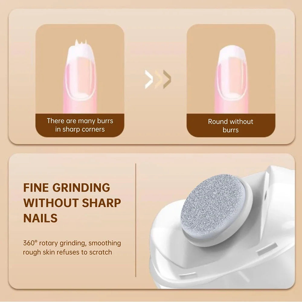 2-In-1 Portable Electric Nail File Built In LED Light Safe Automatic Nail Grinder Manicure Care Kit For Baby And Adult Home Daily Use