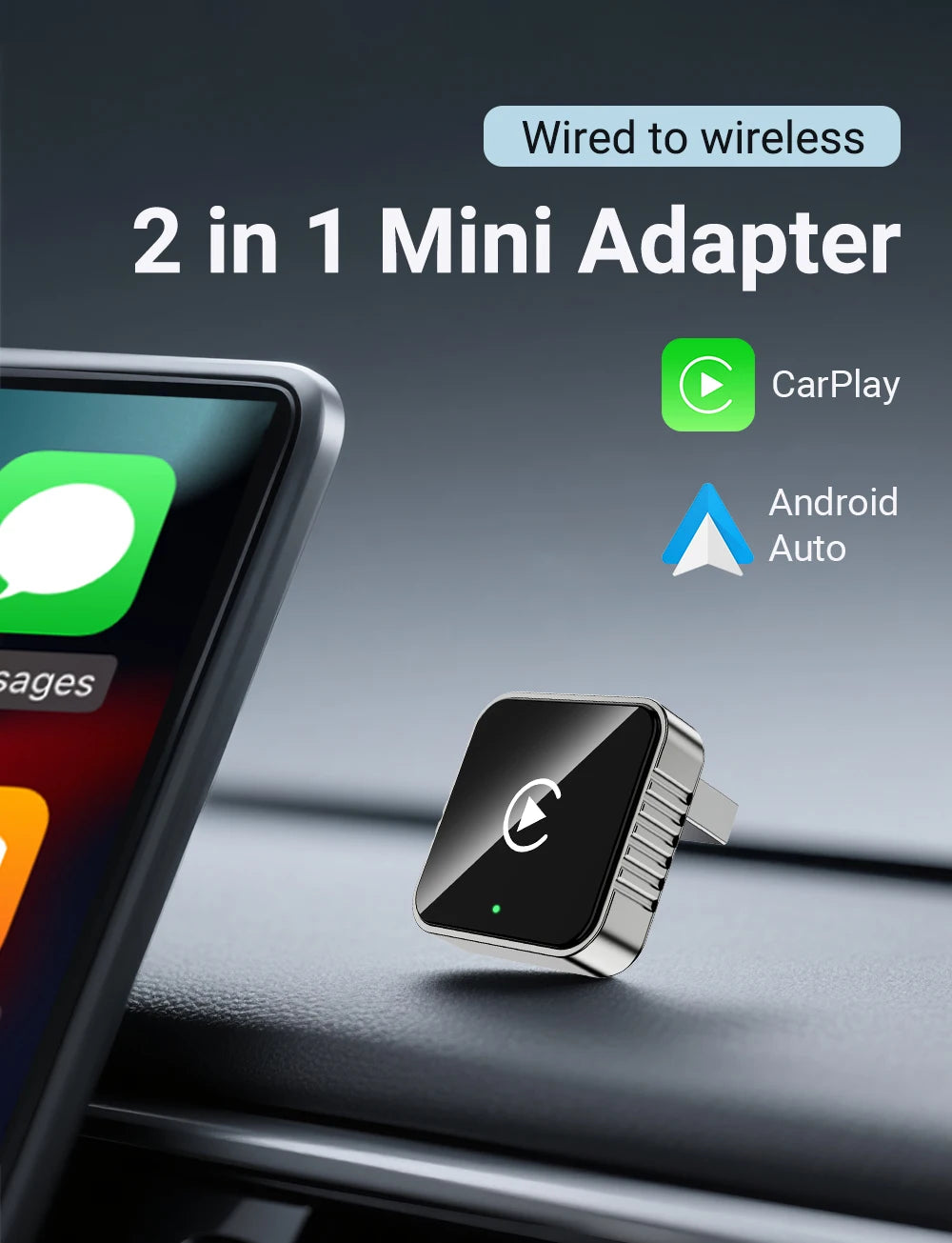 XUDA 2 in 1 Wired to Wireless CarPlay Android Auto Adapter for OEM Car Stereo With USB Dongle Mini Box Plug and Play Bluetooth