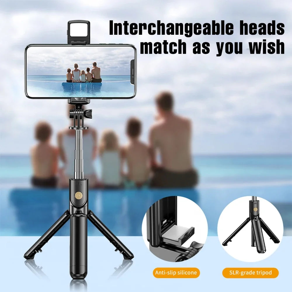 Selfie Stick with Light Wireless Tripod Stand Bluetooth Remote Extendable for iPhone Android Phone Live Streaming Vlog