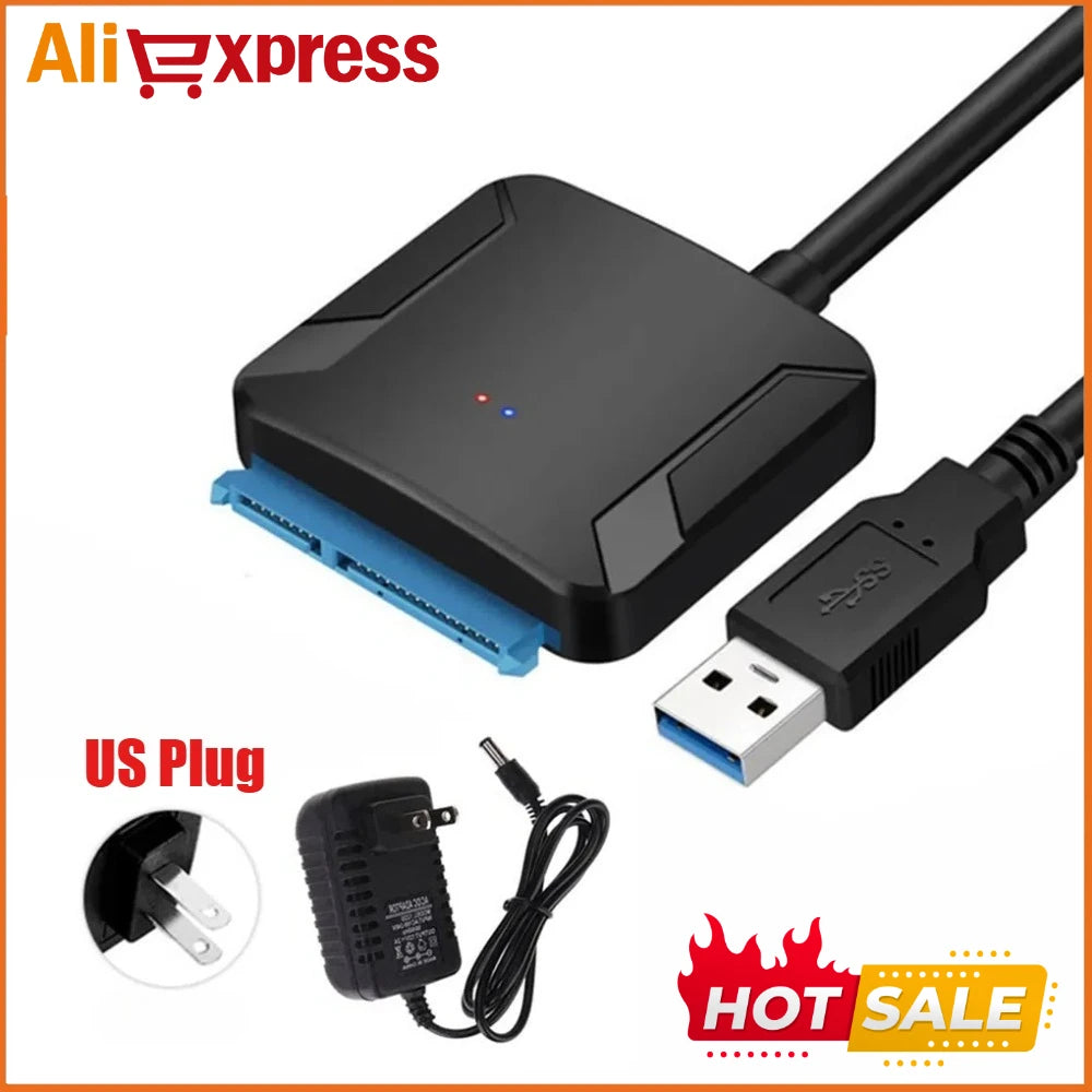 SATA To USB 3.0 Adapter Cable for 2.5/3.5 Inch SSD HDD SATA III Hard Drive Disk Converter Support UASP with 12V Power Adapter
