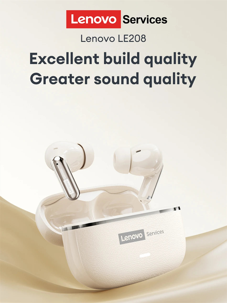Choice Lenovo LE208 Wireless Bluetooth Leather Earphones Stereo ENC Noise Cancelling Headphone 38ms Low Latency Gaming Headset
