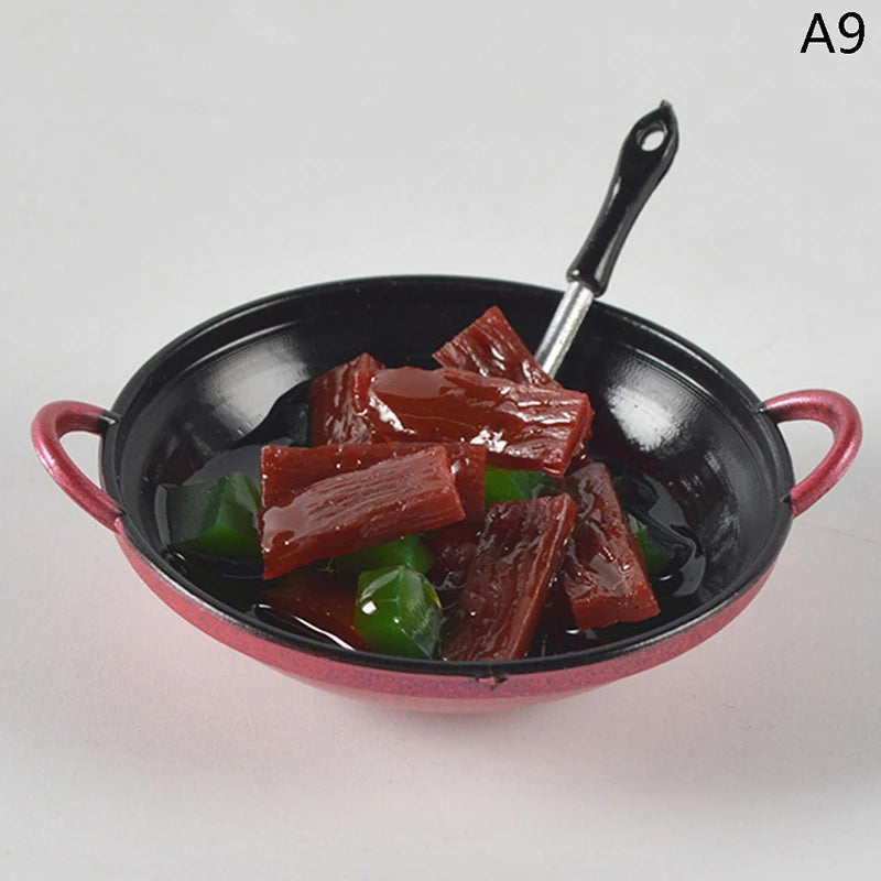 1/12 Dollhouse Miniature Accessories Mini Metal Cooking Pot with Food Simulation Kitchen Kitchenware Model Toy Doll House Decor