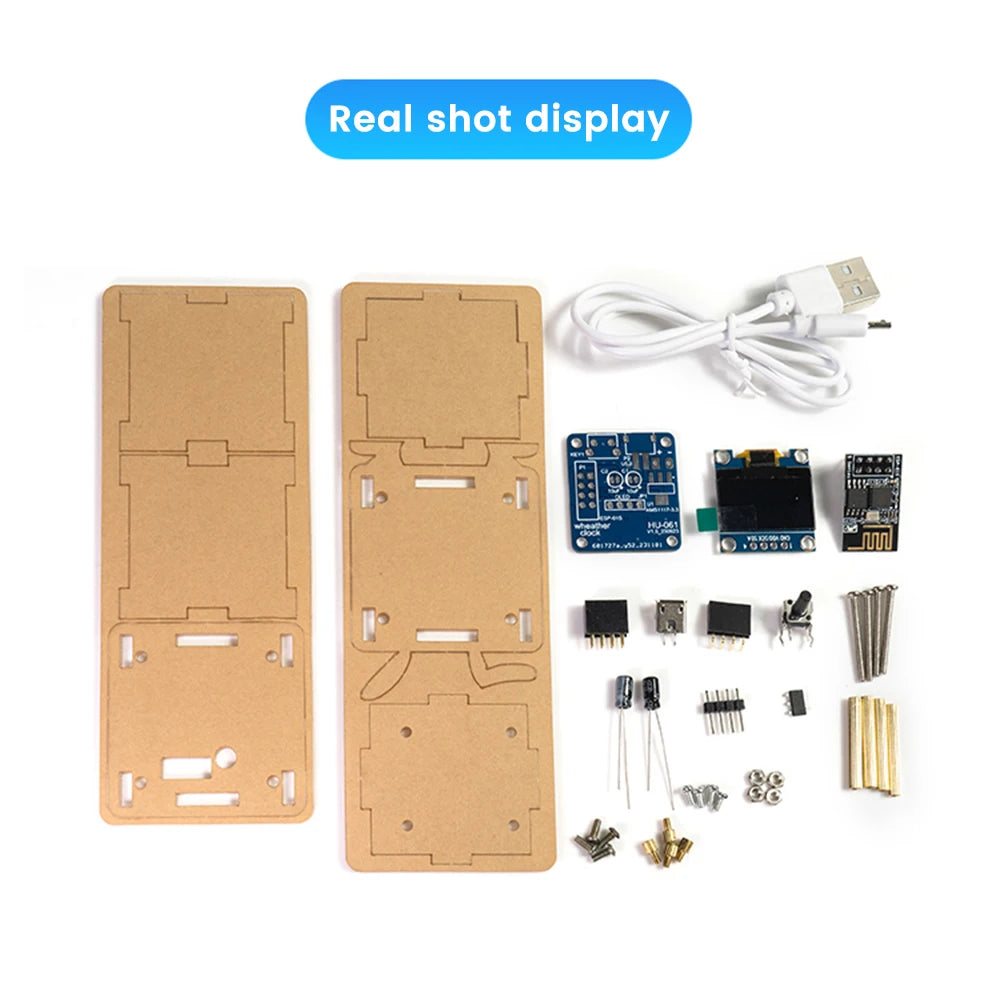 ESP8266 DIY Digital Clock Kit 0.96 Inch Mini Weather Clock WIFI Soldering Practice Electronic Multifunctional Weather Station