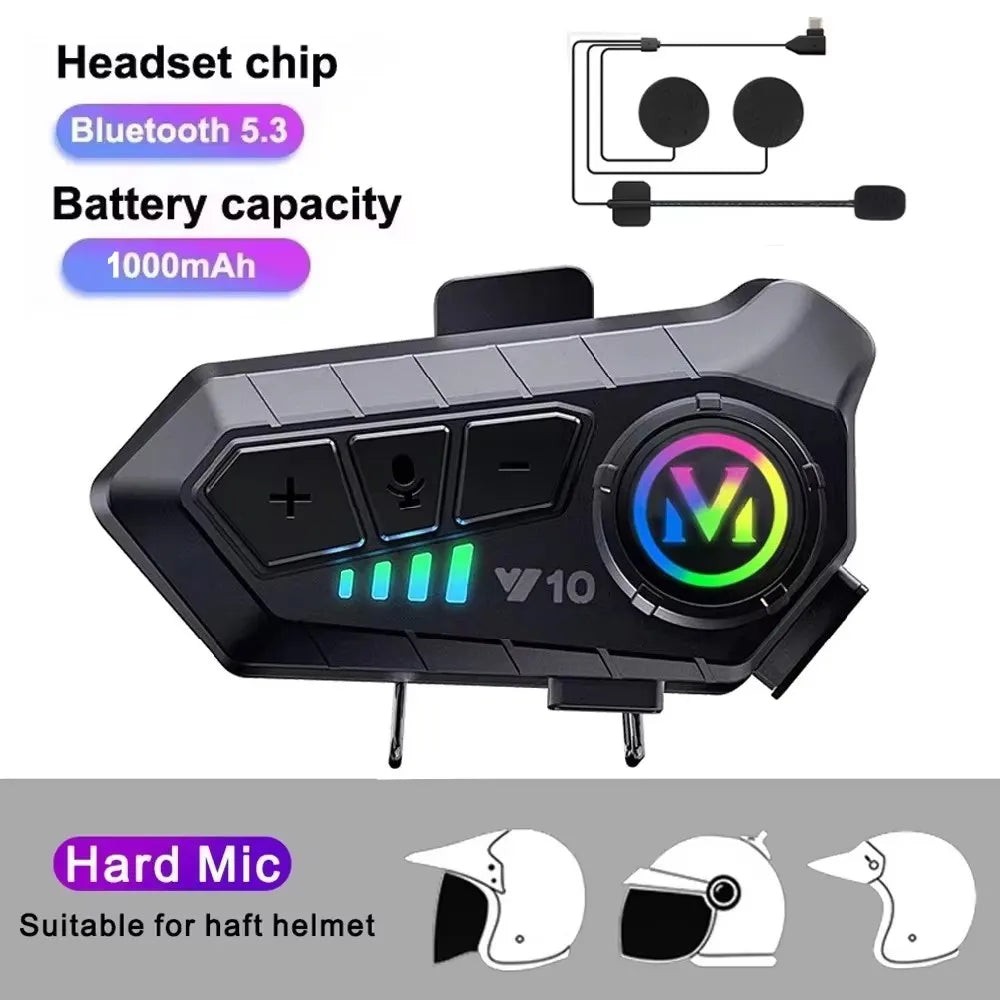 V5.3 Motorcycle Helmet Headset Bluetooth Headset Voice Control Wireless Handsfree Call  Earphone IPx6 1000mah with Ambient Light