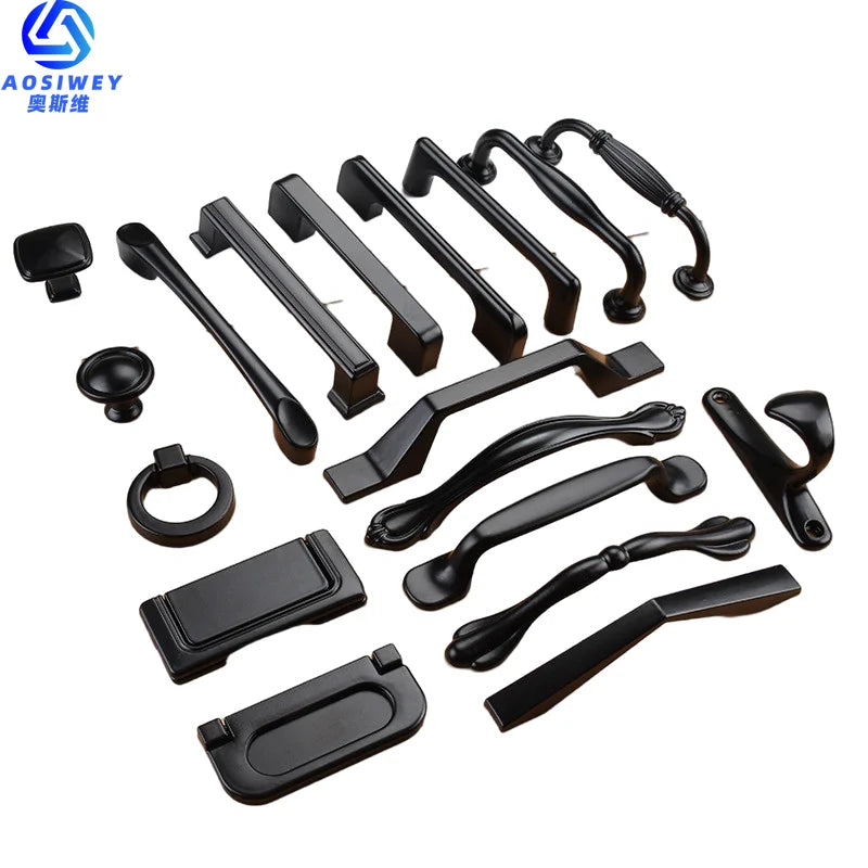 Aluminum Alloy Black Cabinet Handles American Style Solid Kitchen Cupboard Pulls Drawer Knobs Furniture Handle Hardware