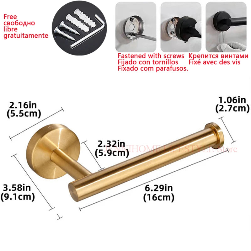No Drill Toilet Paper Holder Wall Mount Self Adhesive Stainless Steel Towel Bar Ring Tissue Roll Dispenser For Bathroom Kitchen