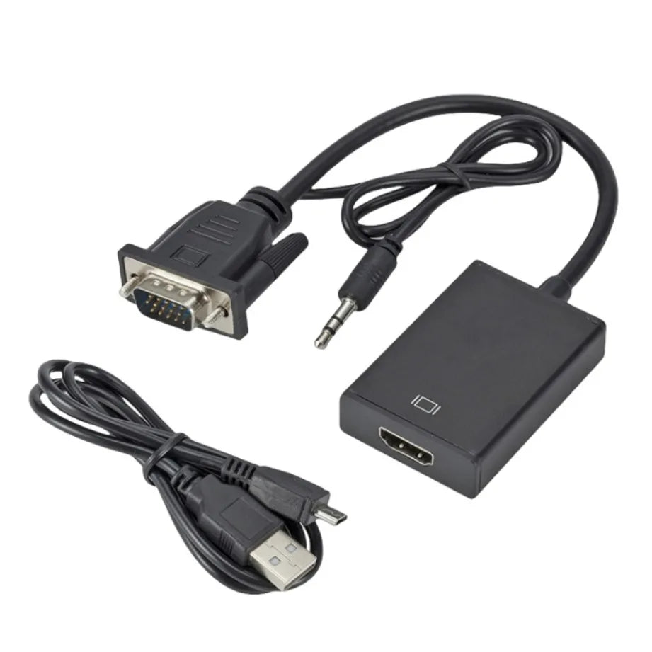 VGA to HDMI-Compatible Converter Adapter with 3.5mm Audio Video Cable VGA Input HDMI Output for Computer Laptop TV Projector
