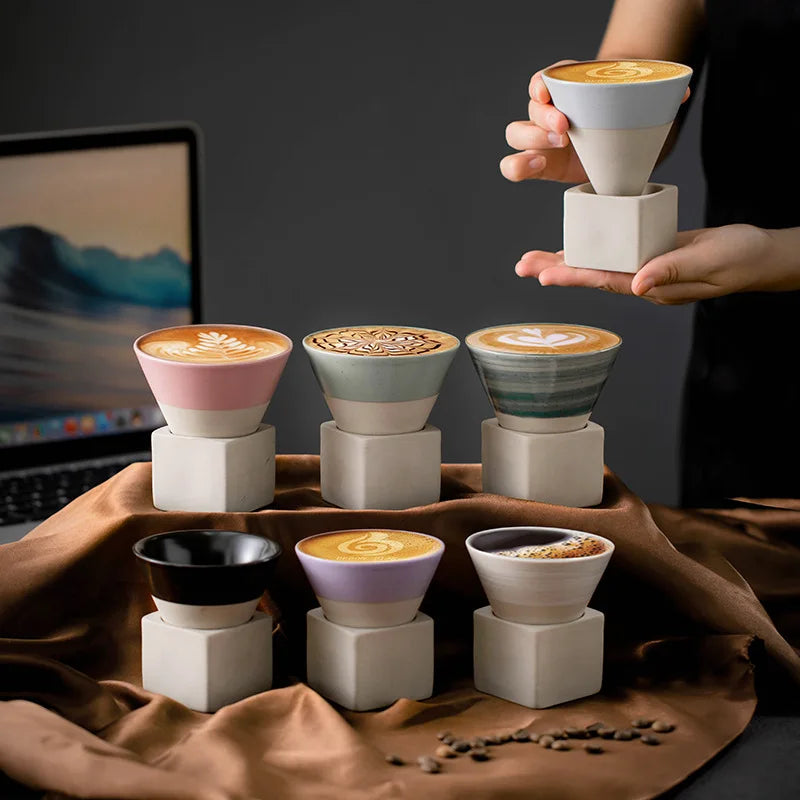 1pc Retro Japanese Triangular Cone Shape Pottery Tea Coffee Cup Pull Ceramic Mug Rough Latte Porcelain Cup For Home Office