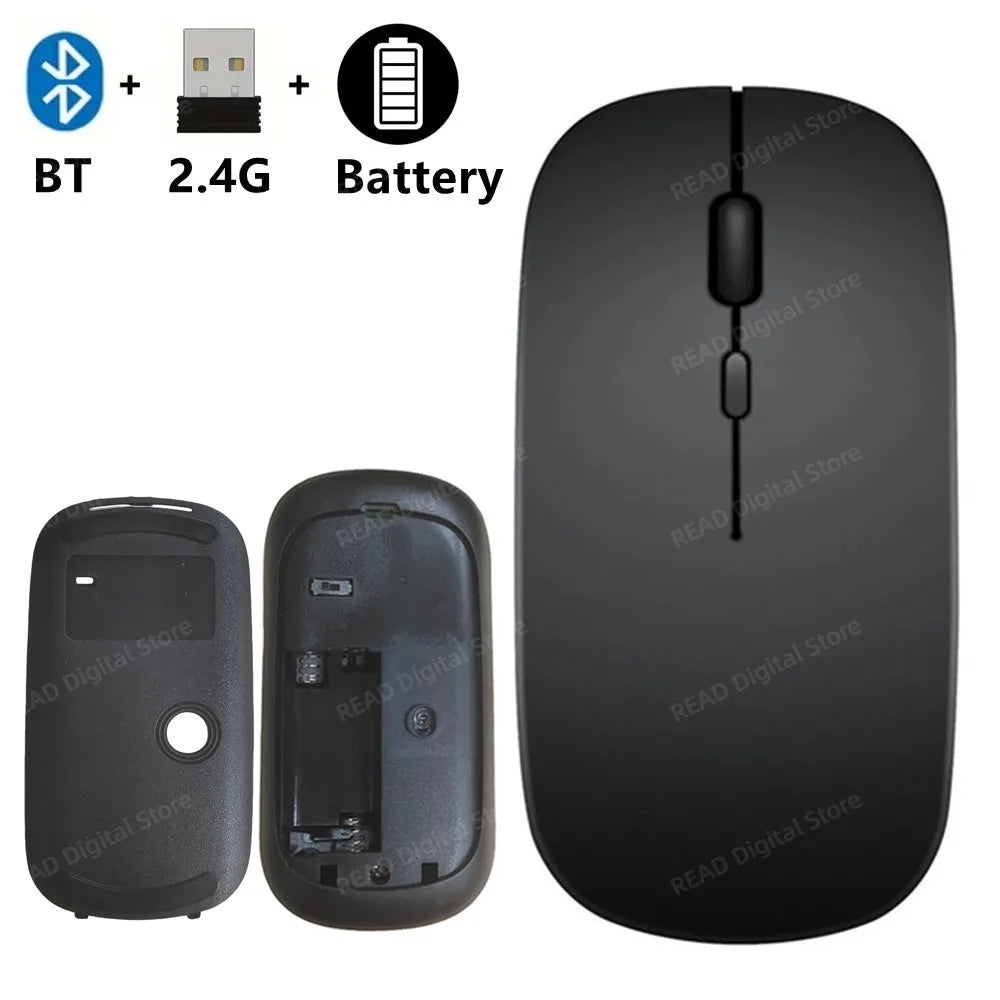 Wireless Mouse Slim Bluetooth-compatible 2.4G Computer Mice Portable Rechargeable/Battery Cordless Mouse for iPad Laptop Desktop