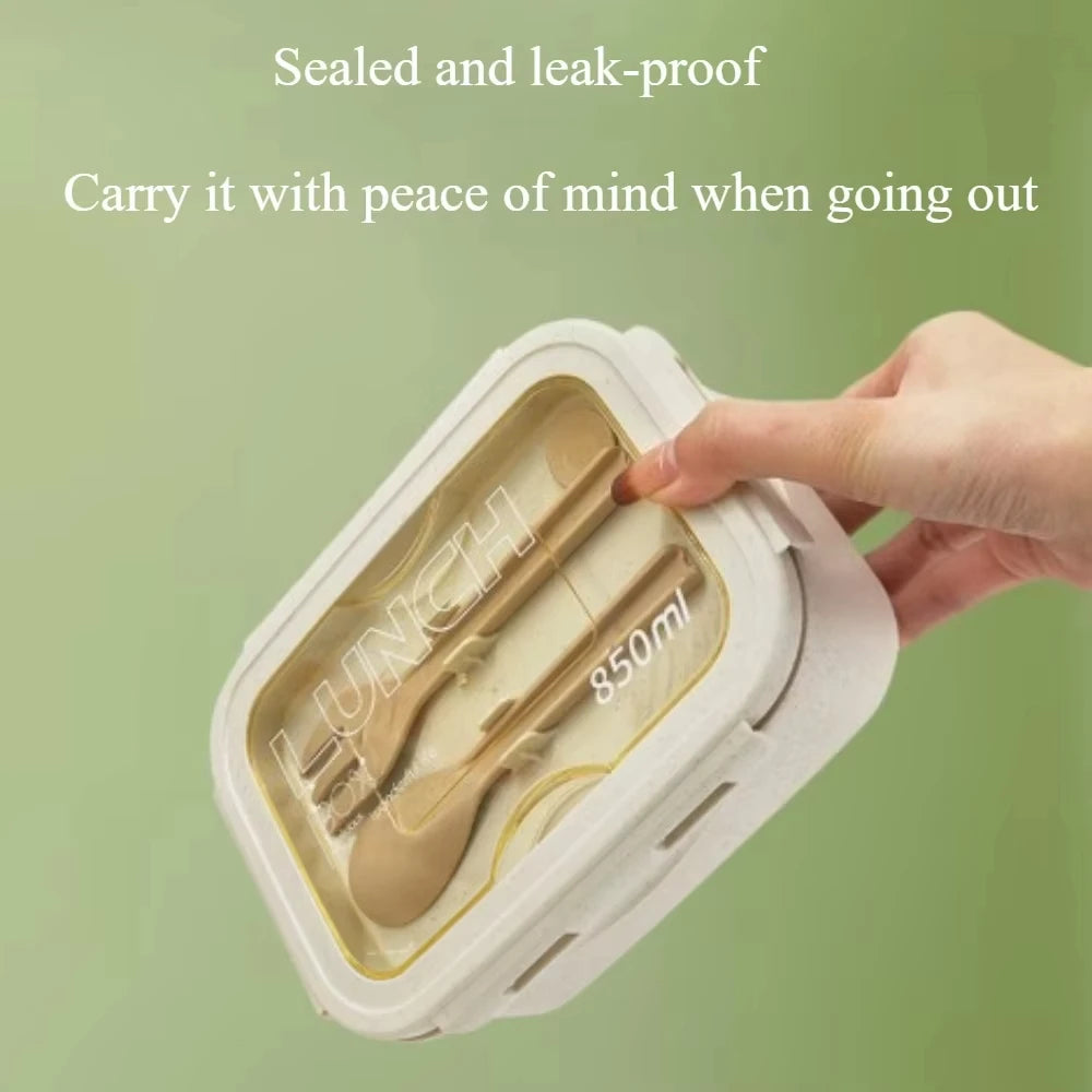 1pc Wheat Straw Lunch Box, Bento Box for Students, Portable Sealed Compartment Lunch Container for Microwave,back to school