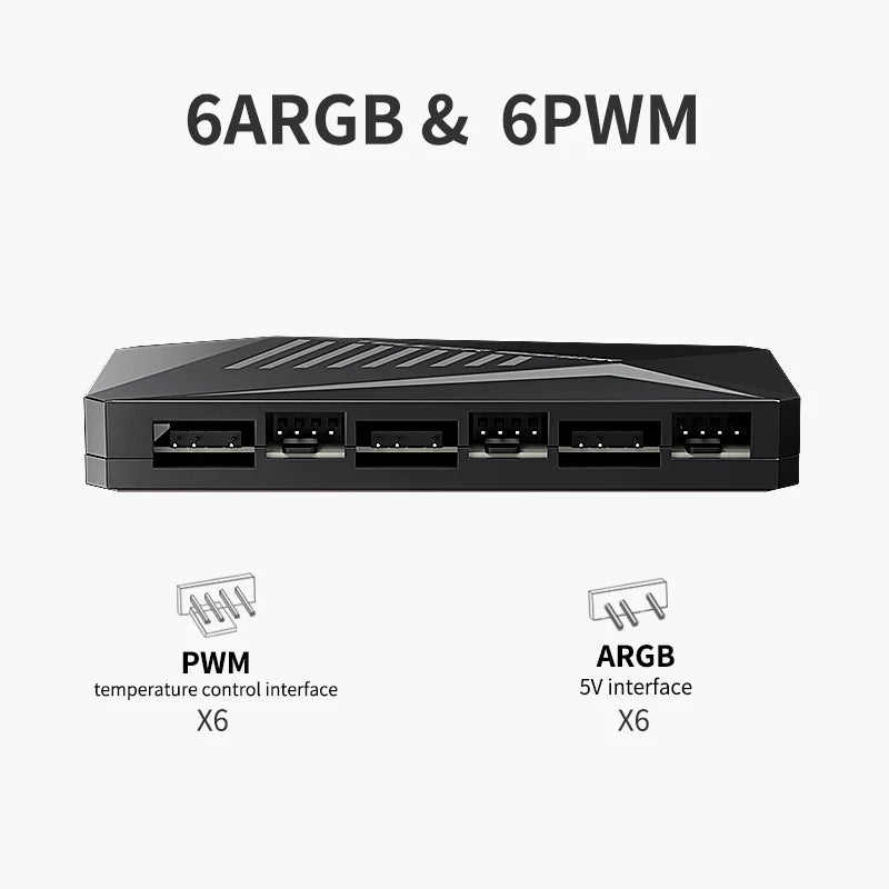 TEUCER LP-6P ARGB Remote Control 6 Way Splitter 4Pin PWM Cooling Fan Hub for Computer PC Case Chassis Radiator SATA Power Supply