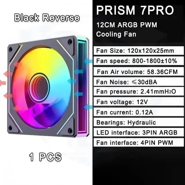 LDPCSJ PRISM 4 RS 12cm ARGB 4 Pin Computer Case Fan Quiet Cooling 12V Large Air Volume 1200RPM for Desktop Gaming PC Build