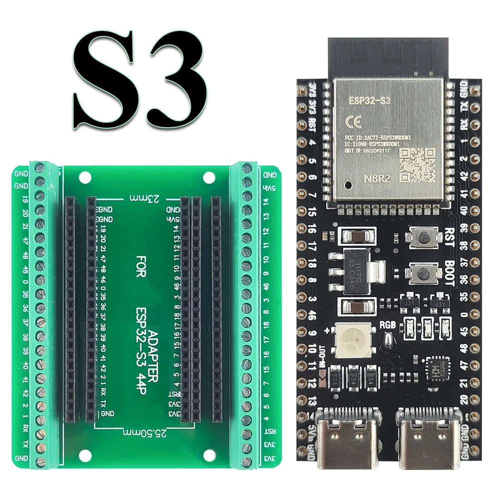 ESP32-S3 Development Boards with Expansion Adapter Kit 2.4G Wifi BT Module ESP32-S3-1 N8R2 N16R8 44Pin Type-C ESP32-S3